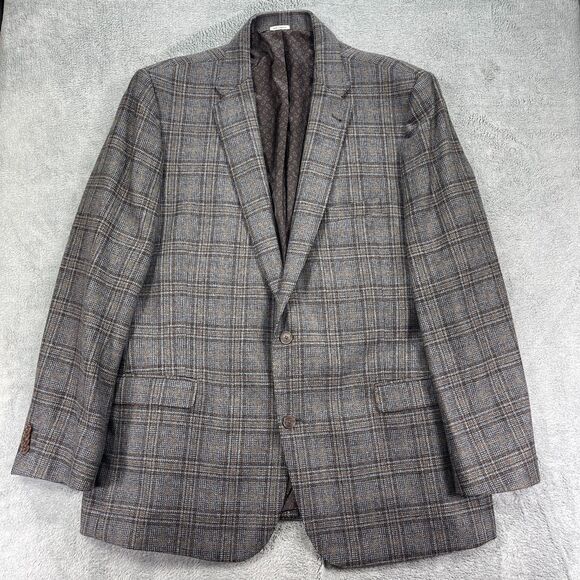 Joseph Abboud Blazer Jacket Mens 50L Brown Gray Plaid Wool Single Breasted - Picture 2 of 16